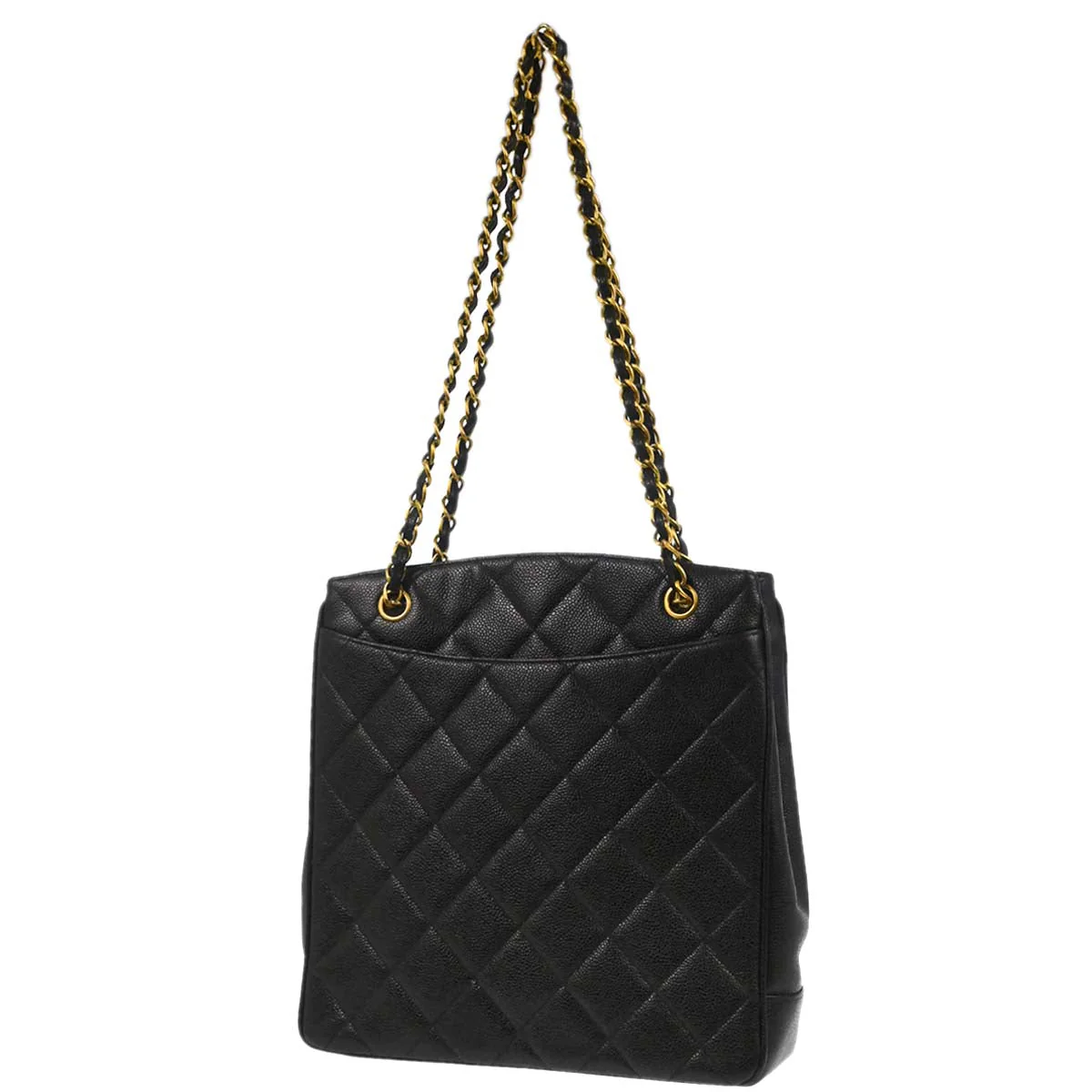 Chanel 1997-1999 Black Caviar Skin Chain Shoulder Tote Bag - Image 2