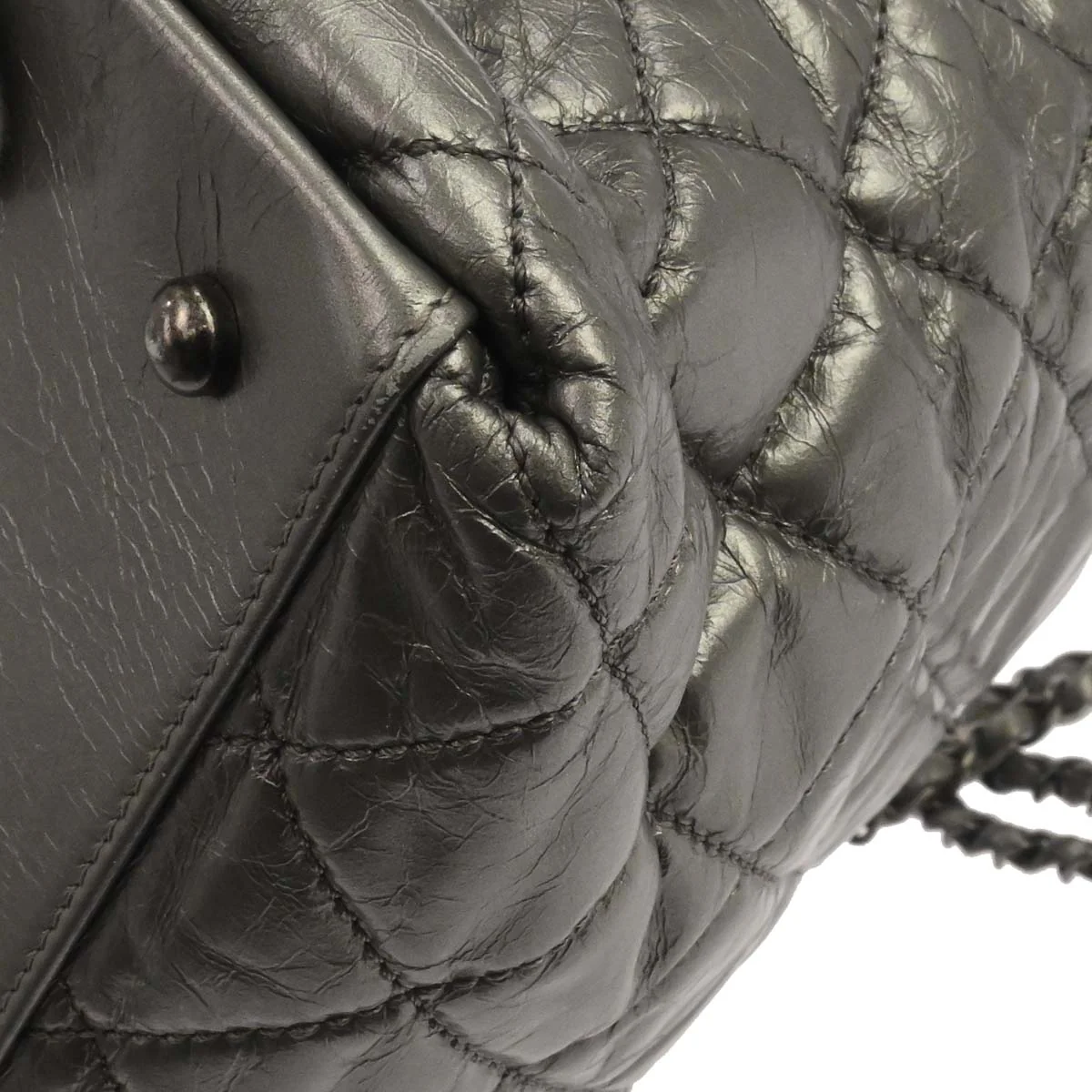 Chanel Metallic Silver Calfskin Chain Me Tote Handbag - Image 10