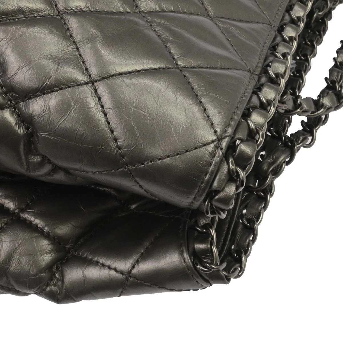 Chanel Metallic Silver Calfskin Chain Me Tote Handbag - Image 11