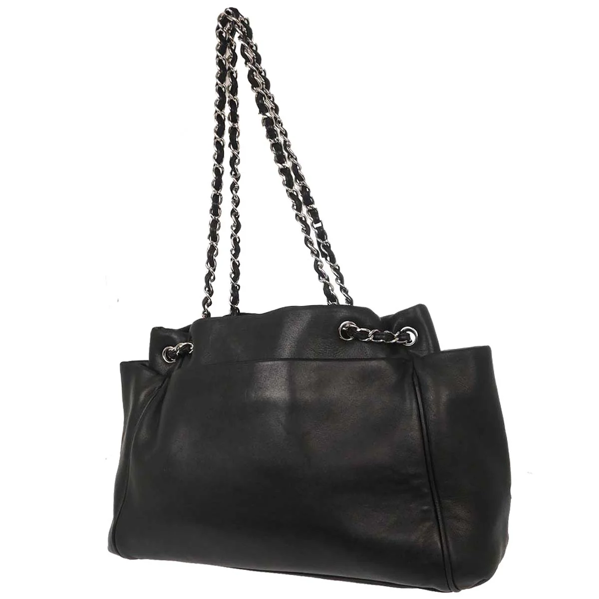 Chanel 2009-2010 Black Lambskin Tote Chain Handbag - Image 2