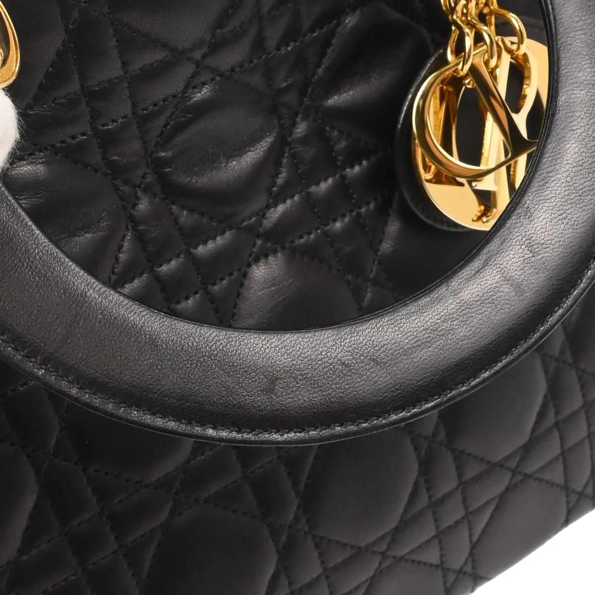 Christian Dior Black Lambskin Medium Lady Dior Cannage 2way Shoulder Handbag - Image 13