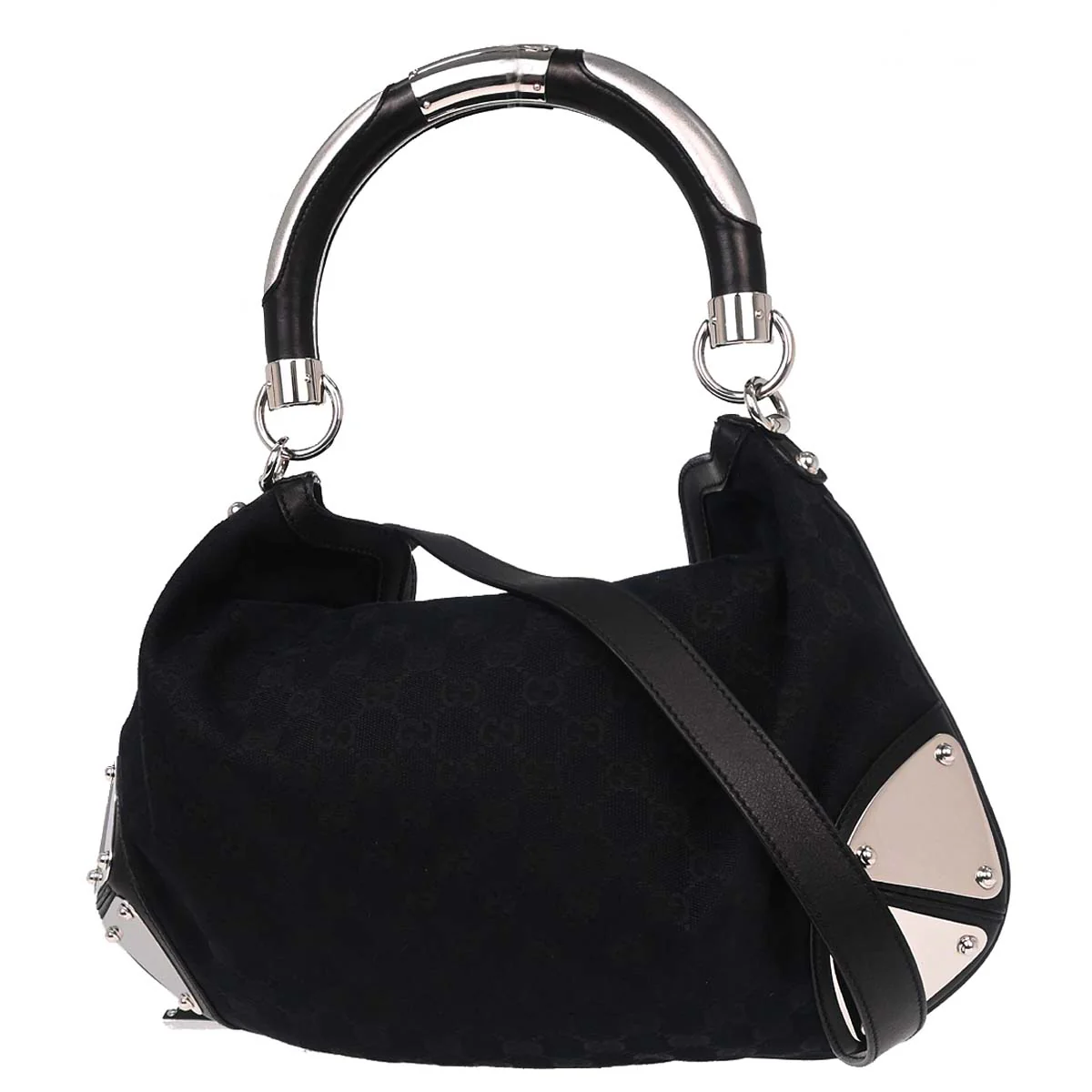 Gucci Black GG Canvas and Leather Medium Babouska Indy Hobo - Image 2