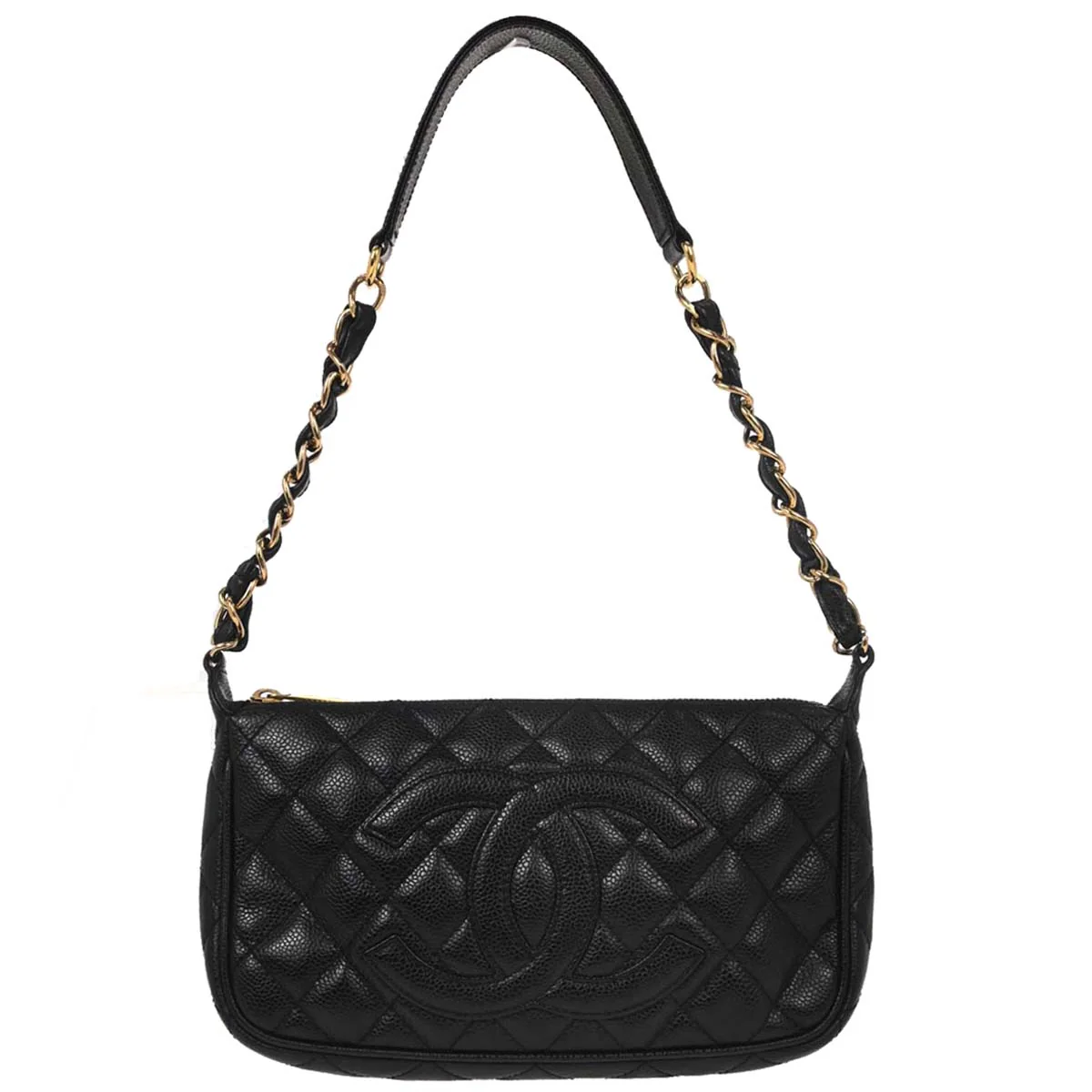 Chanel 2002-2003 Black Caviar Skin Chain Handbag