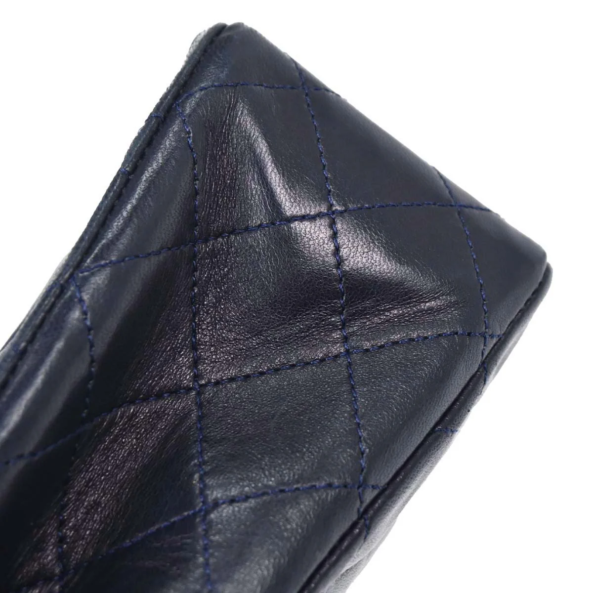 Chanel 1989-1991 Navy Lambskin Double Flap Medium Shoulder Bag - Image 10