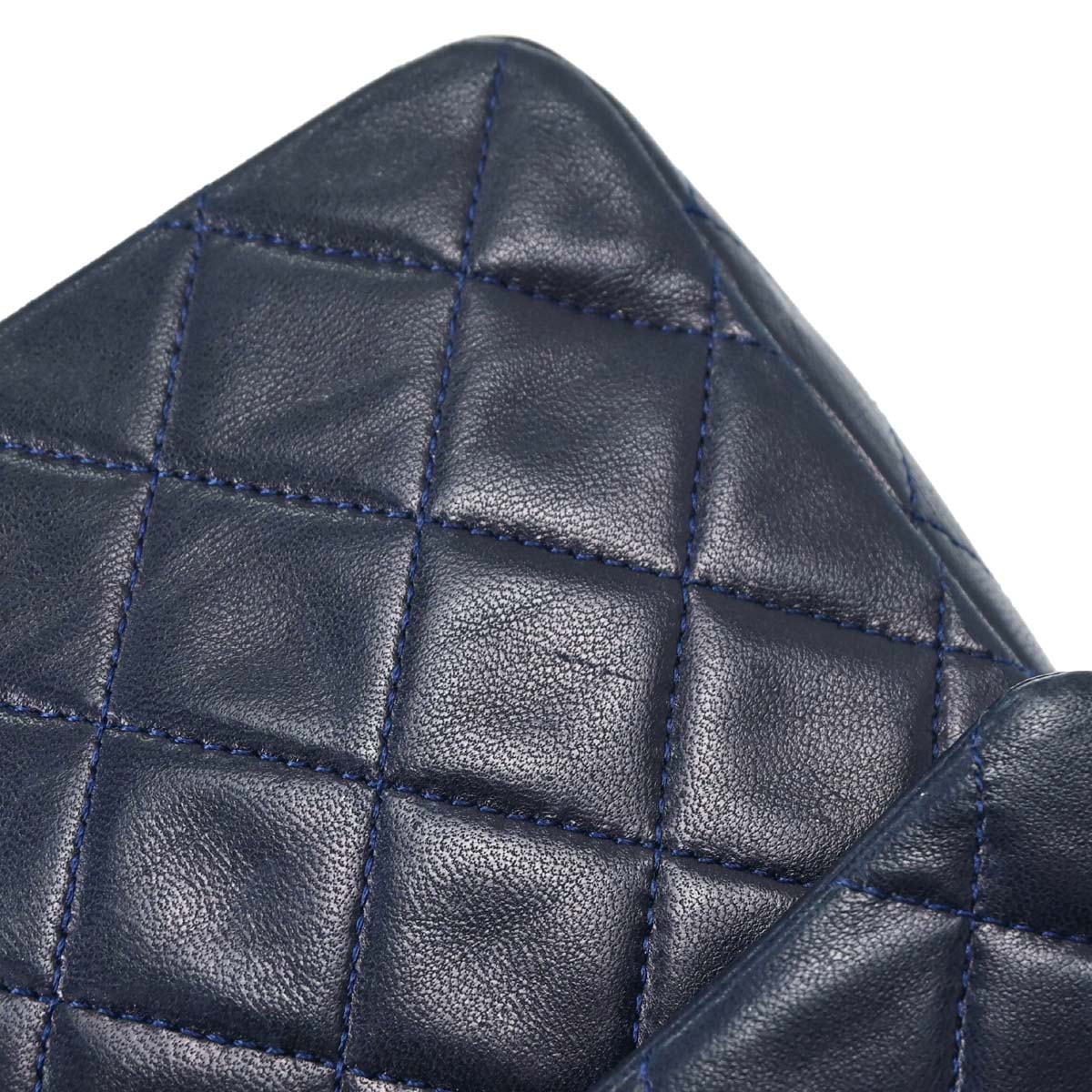 Chanel 1989-1991 Navy Lambskin Double Flap Medium Shoulder Bag - Image 13