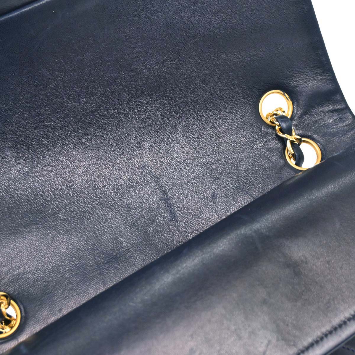 Chanel 1989-1991 Navy Lambskin Double Flap Medium Shoulder Bag - Image 14