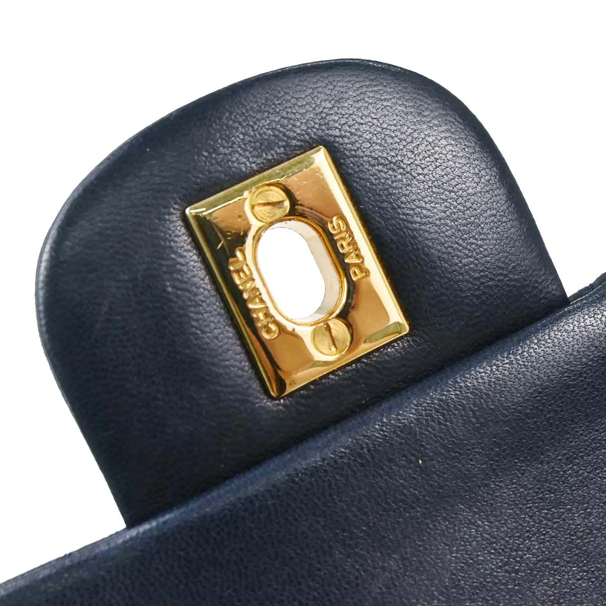 Chanel 1989-1991 Navy Lambskin Double Flap Medium Shoulder Bag - Image 15