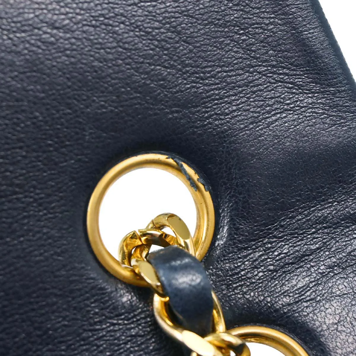 Chanel 1989-1991 Navy Lambskin Double Flap Medium Shoulder Bag - Image 16