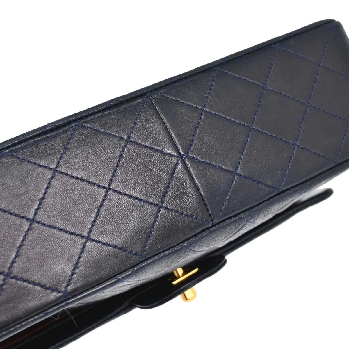 Chanel 1989-1991 Navy Lambskin Double Flap Medium Shoulder Bag - Image 3