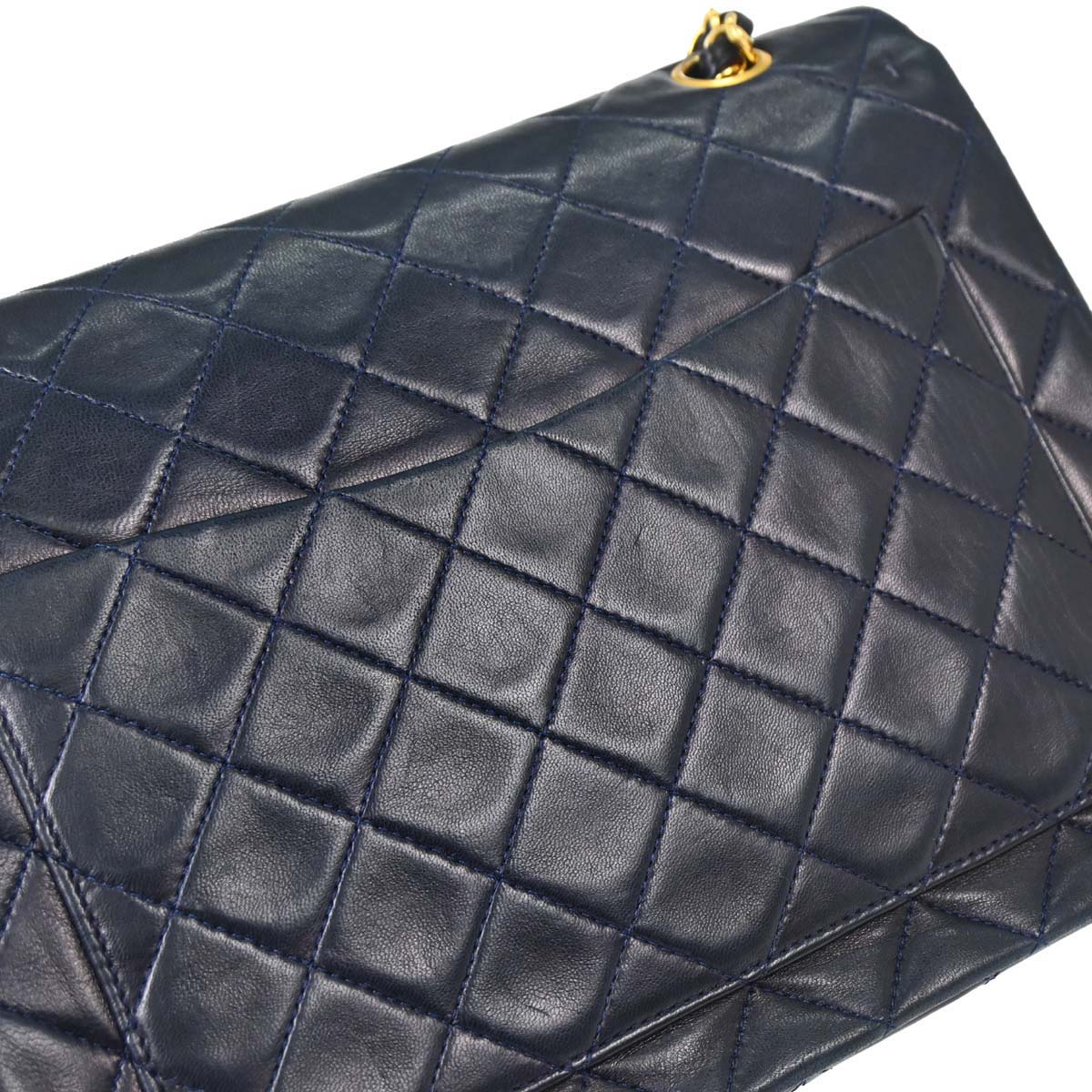 Chanel 1989-1991 Navy Lambskin Double Flap Medium Shoulder Bag - Image 7