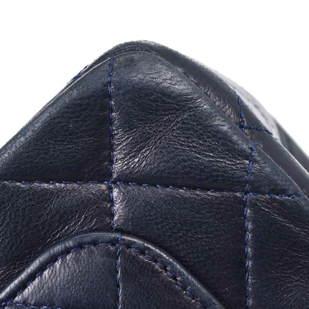 Chanel 1989-1991 Navy Lambskin Double Flap Medium Shoulder Bag - Image 8