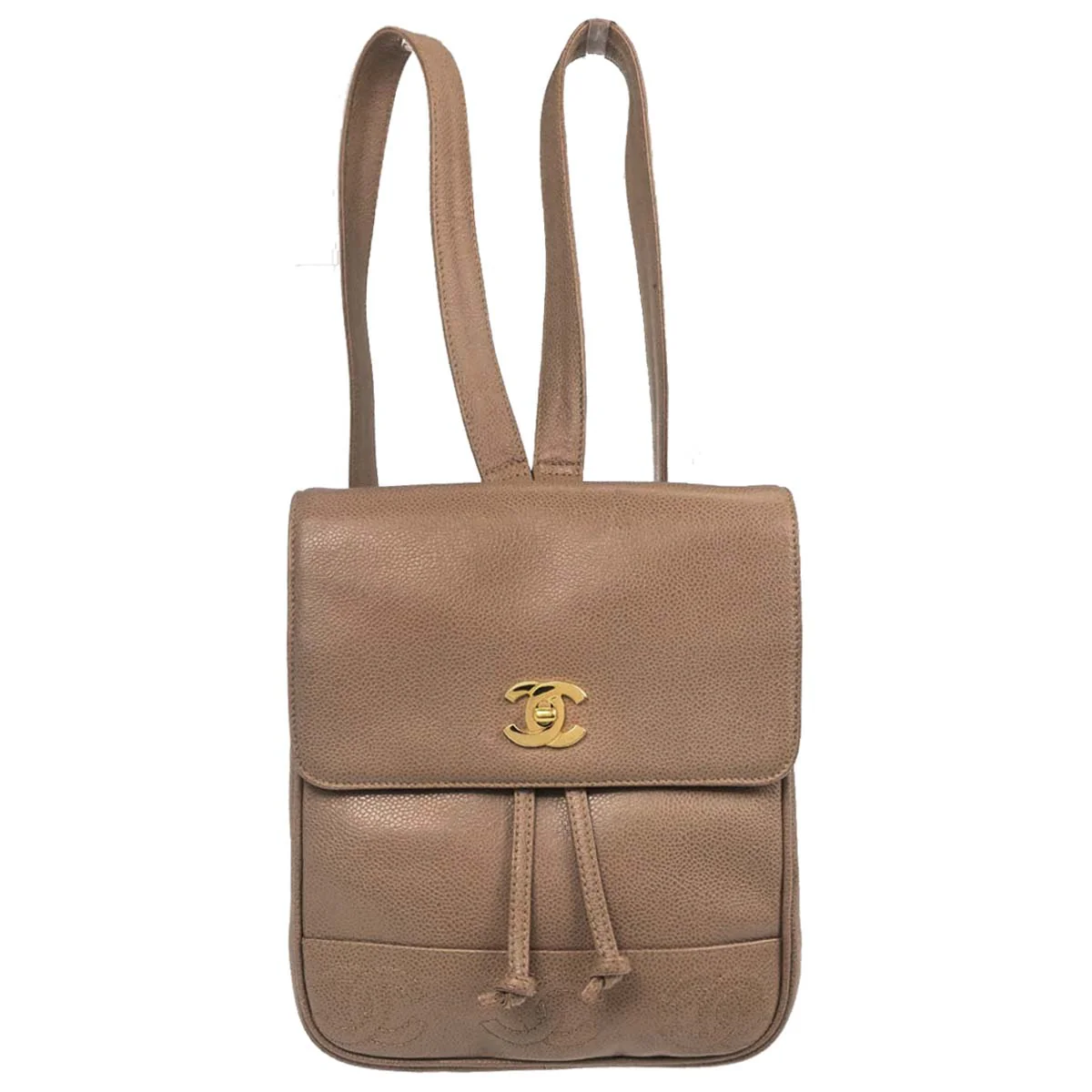 Chanel 1996-1997 Beige Caviar Skin Triple CC Backpack