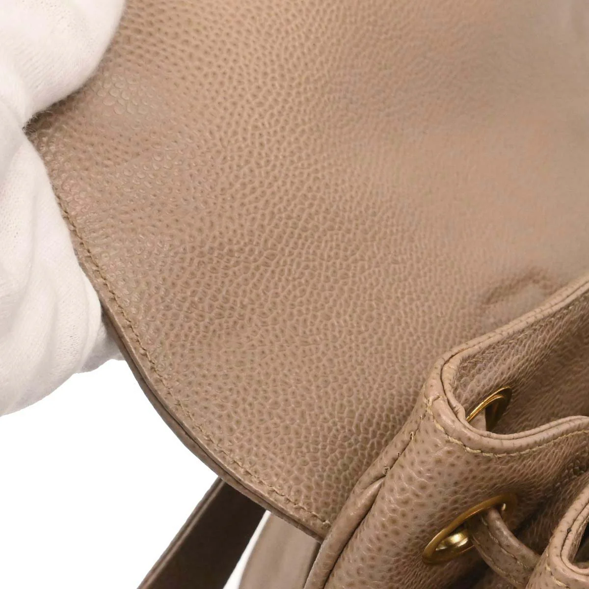 Chanel 1996-1997 Beige Caviar Skin Triple CC Backpack - Image 15