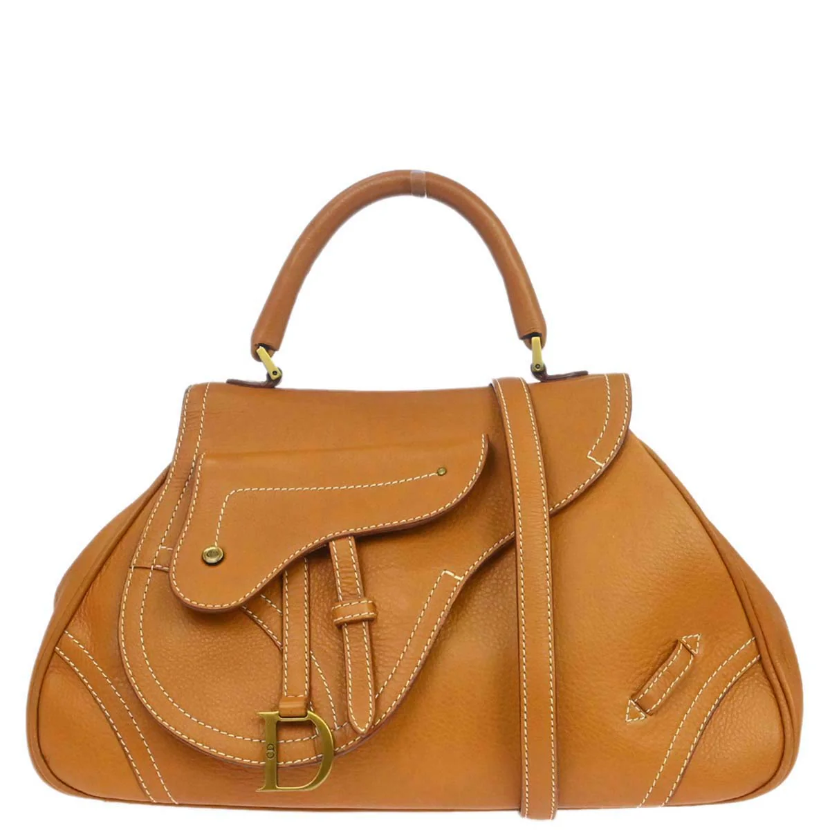 Christian Dior Brown Leather Top Handle Saddle 2way Shoulder Handbag