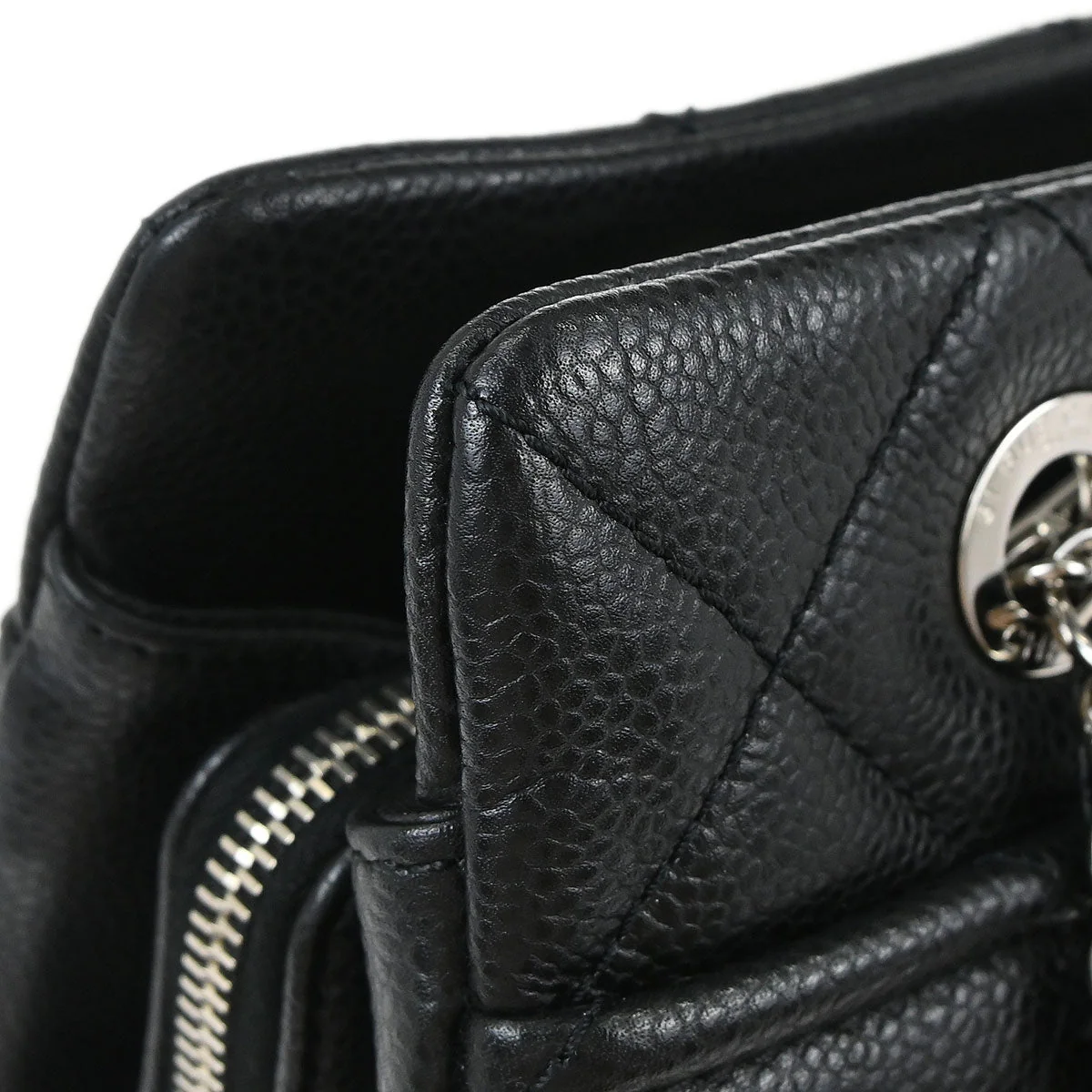 Chanel 2013-2014 Black Caviar Skin Timeless CC Chain Tote Bag - Image 11