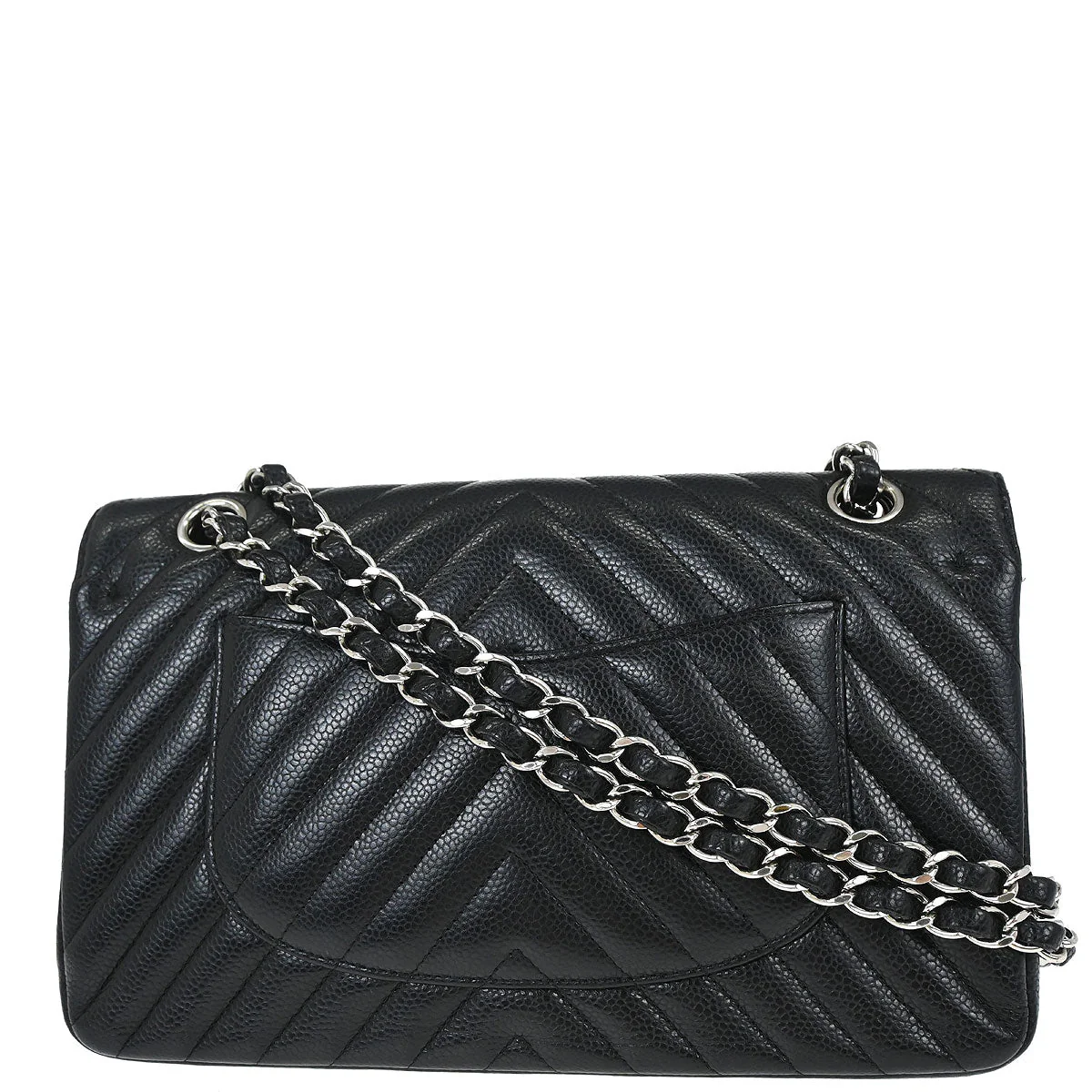 Chanel Black Caviar Skin Chevron Medium Classic Double Flap Shoulder Bag - Image 2