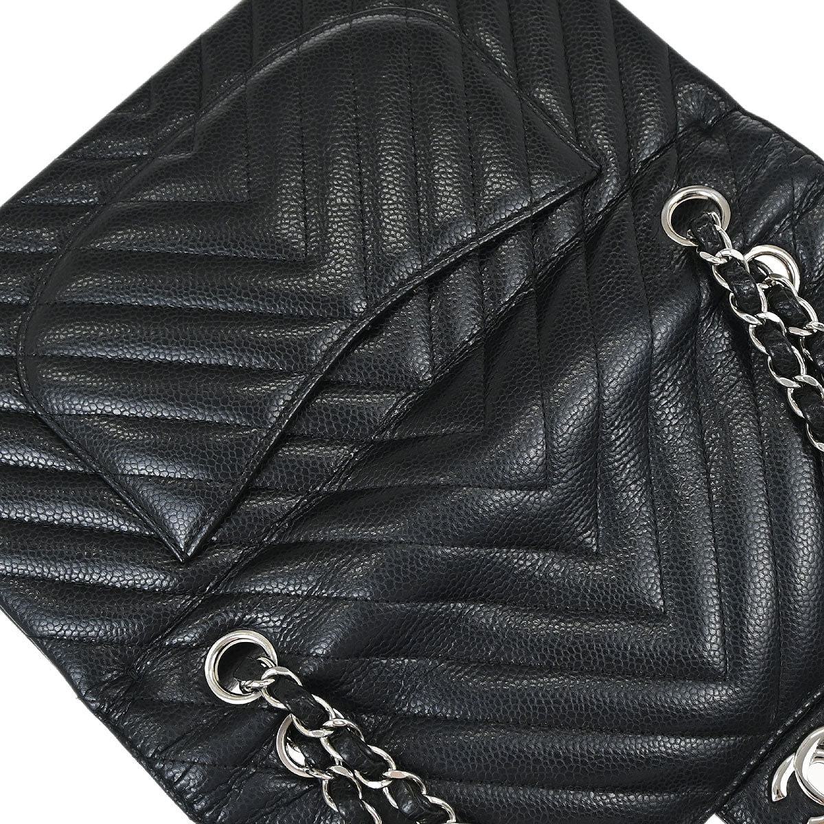 Chanel Black Caviar Skin Chevron Medium Classic Double Flap Shoulder Bag - Image 8