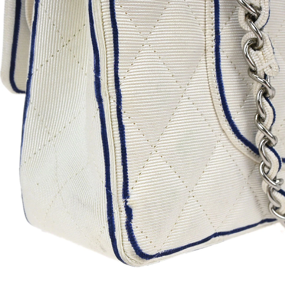 Chanel 2014 White Canvas Medium Classic Double Flap Shoulder Bag - Image 6