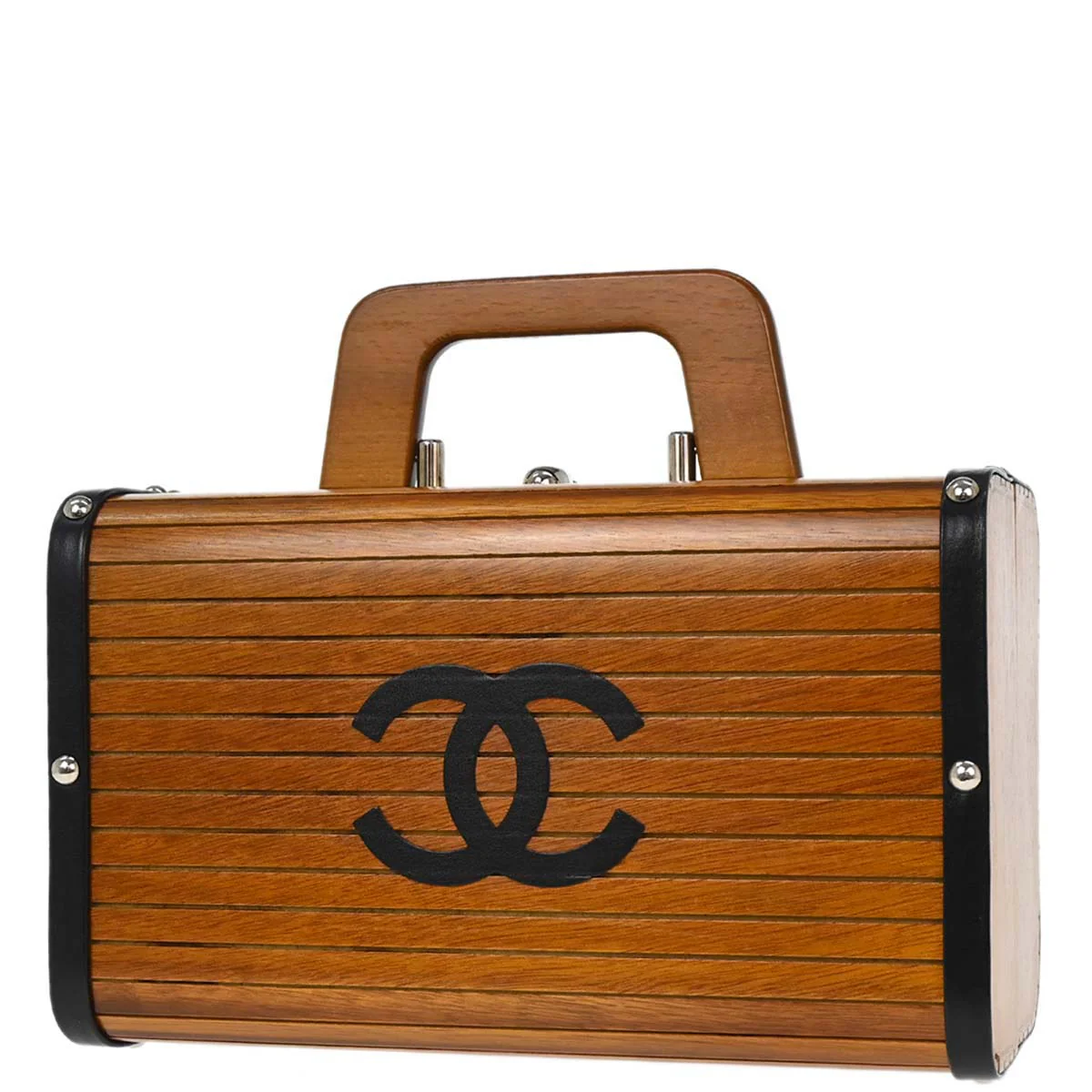 Chanel Brown Black Wood Vanity Handbag Box - Image 2