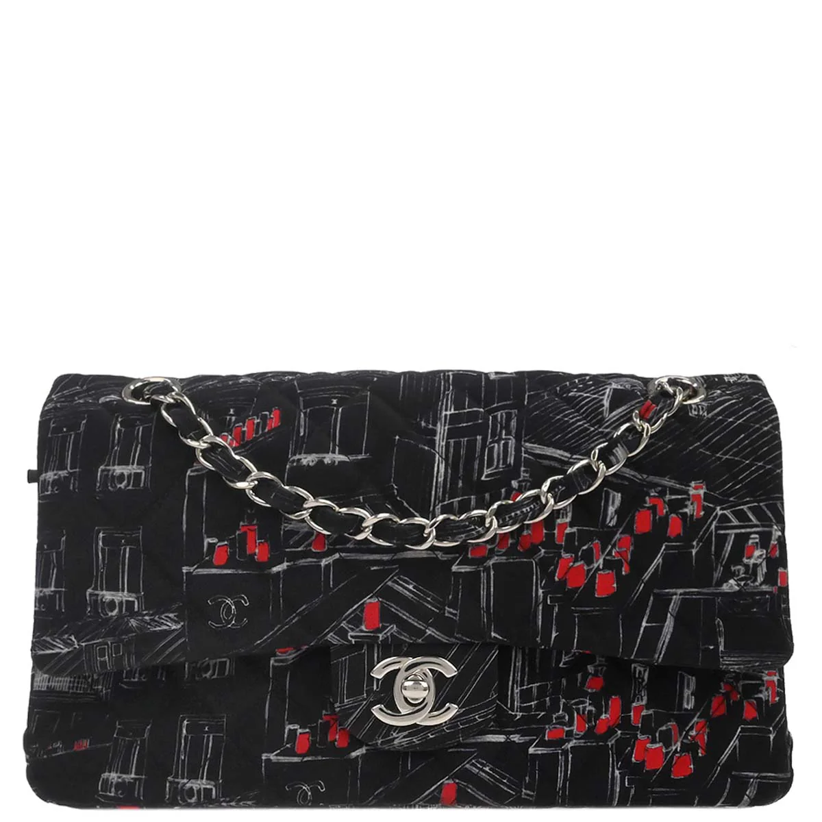 Chanel Black Nylon Medium Classic Double Flap Shoulder Bag