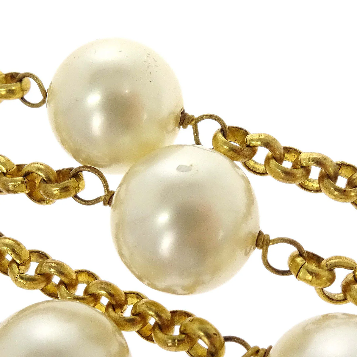 Chanel Chain Necklace Gold Costume Pearl 29 - Image 3