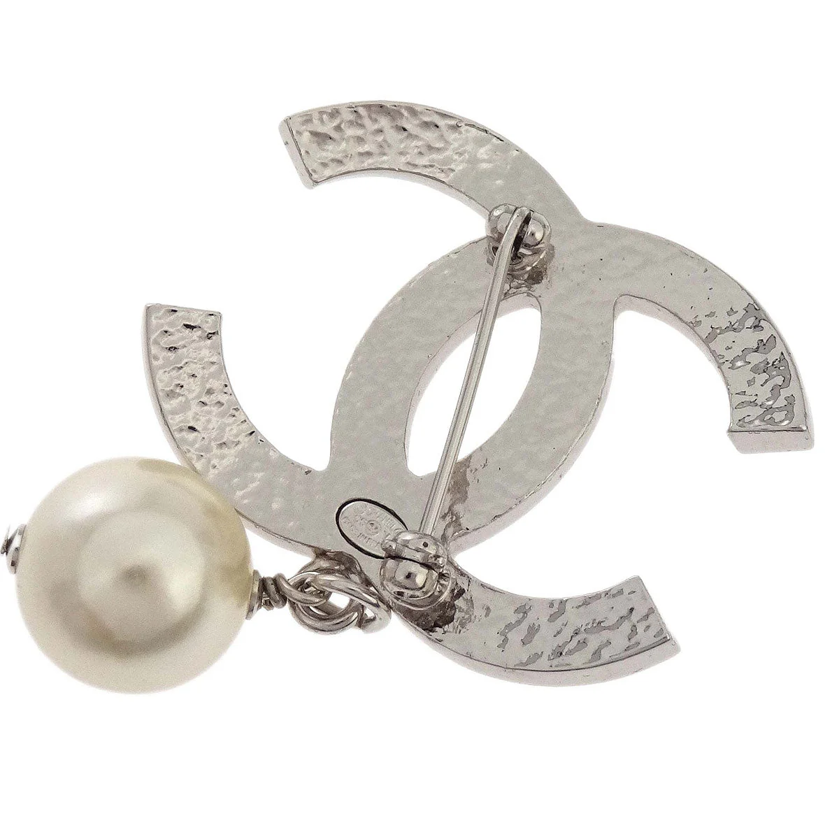 Chanel CC Costume Pearl Brooch Pin Silver 05V - Image 3