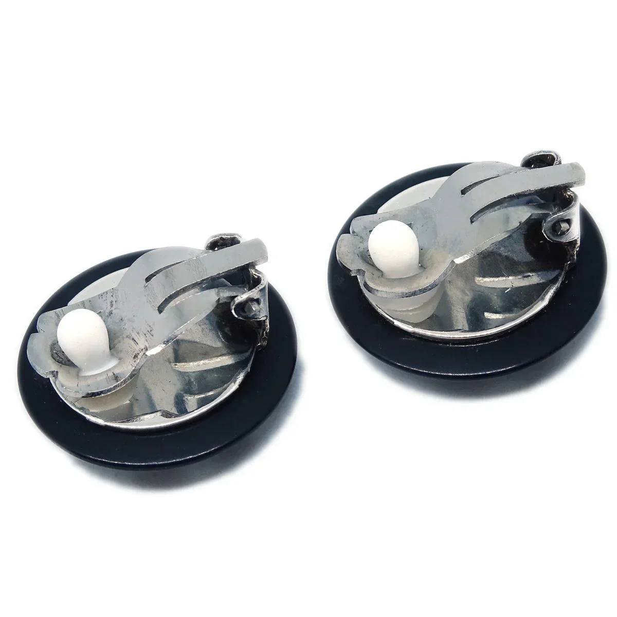 Chanel Button Earrings Clip-On Rhinestone Black 96P - Image 3