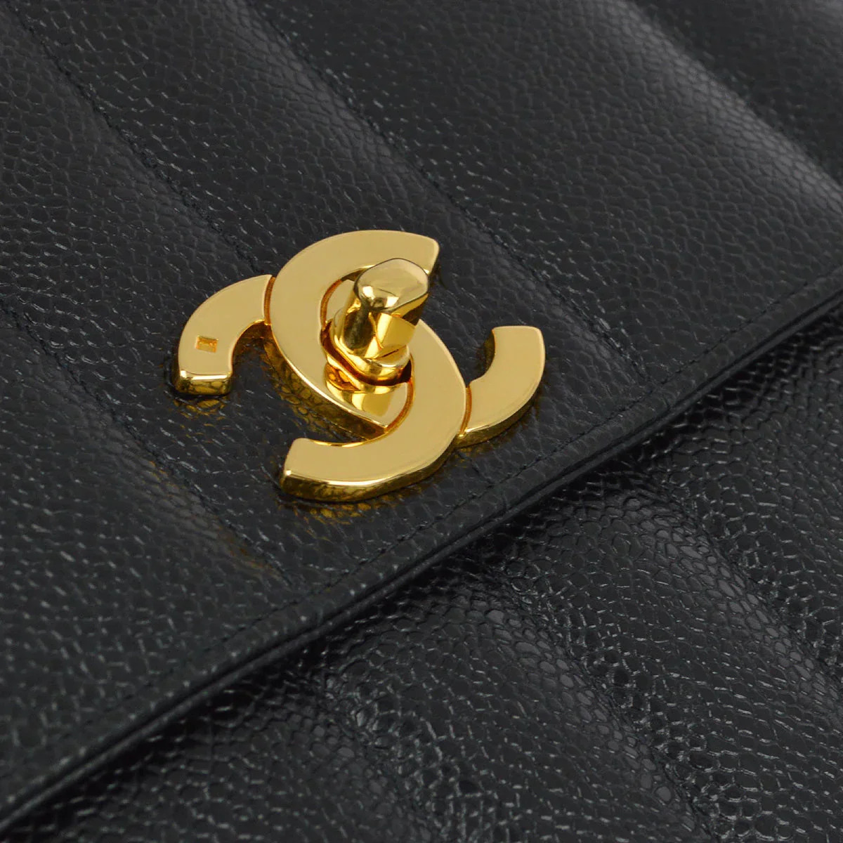 Chanel 1994-1996 Black Caviar Mademoiselle Straight Flap Shoulder Bag - Image 3