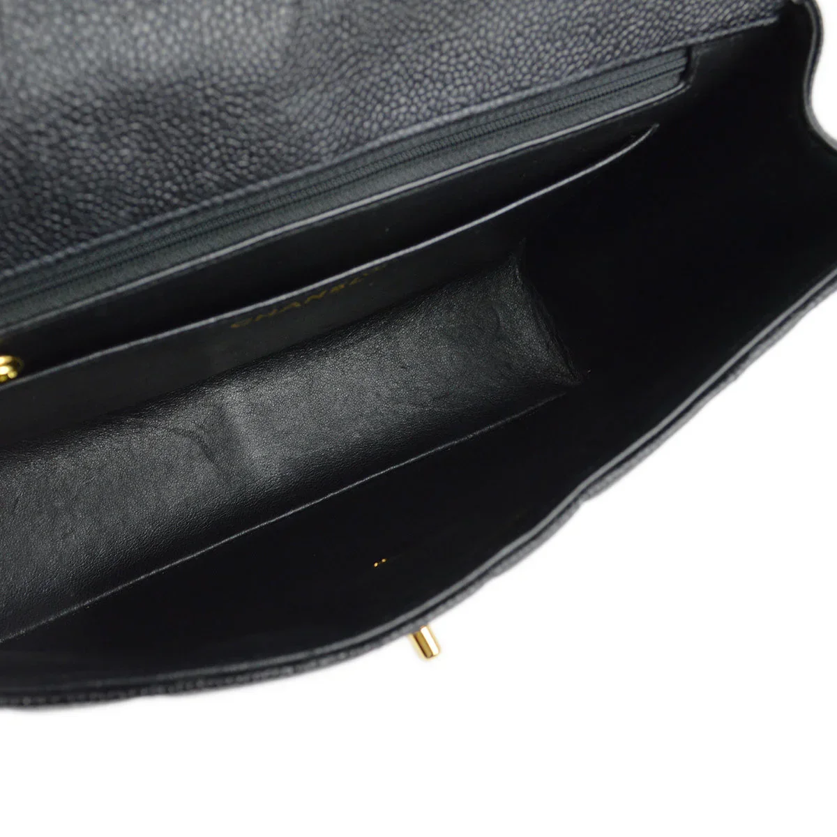 Chanel 1994-1996 Black Caviar Mademoiselle Straight Flap Shoulder Bag - Image 6