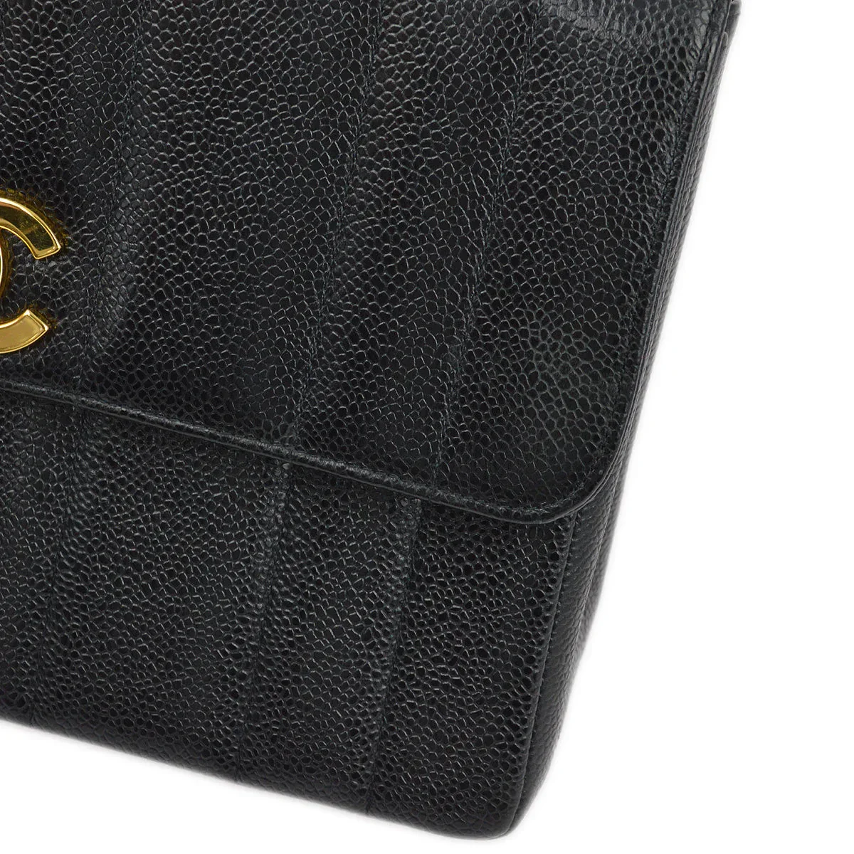 Chanel 1994-1996 Black Caviar Mademoiselle Straight Flap Shoulder Bag - Image 9
