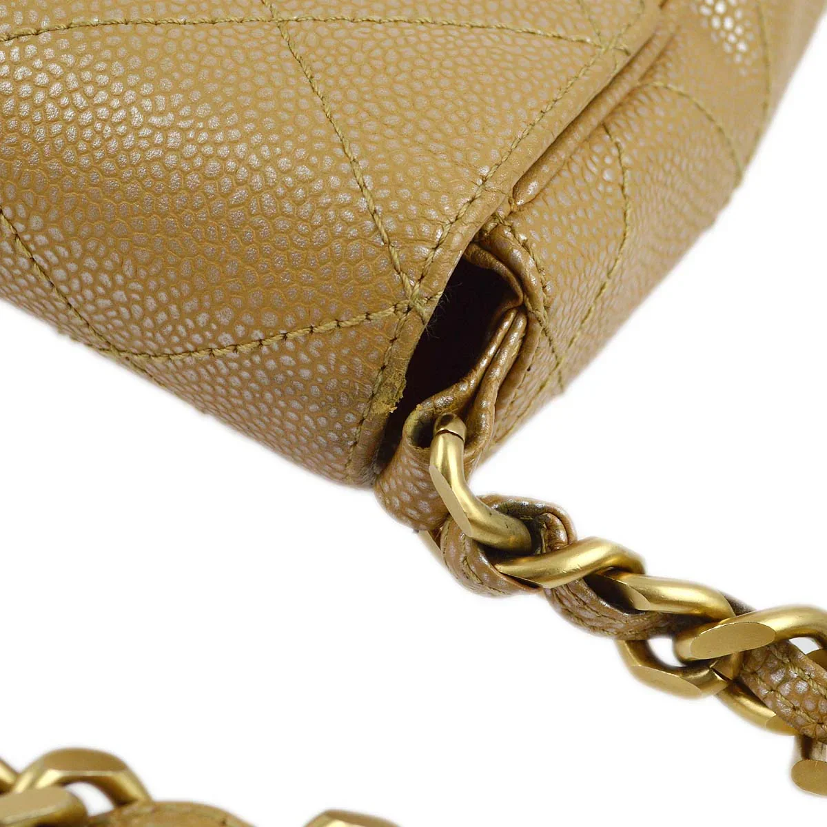 Chanel 2000-2001 Beige Caviar Chain Shoulder Bag 25 - Image 5