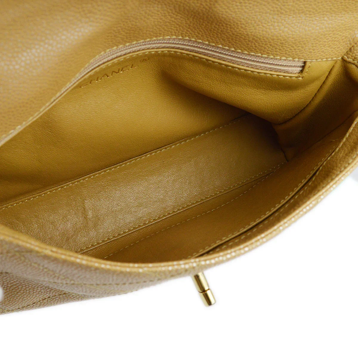 Chanel 2000-2001 Beige Caviar Chain Shoulder Bag 25 - Image 7