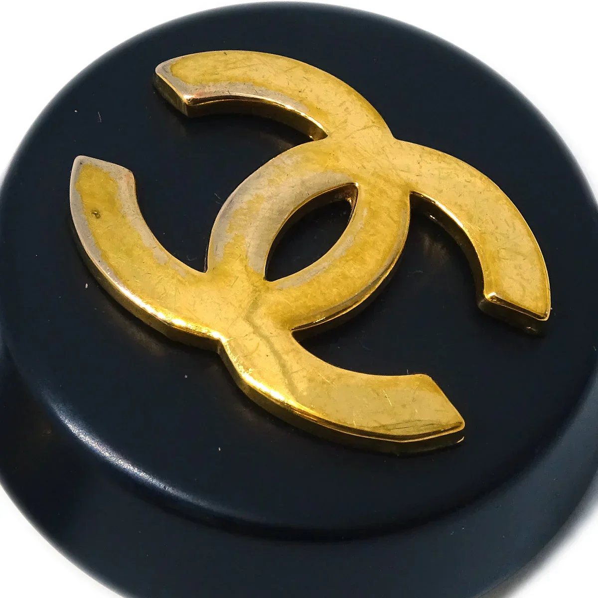 Chanel Button Earrings Clip-On Black Gold 28 - Image 2