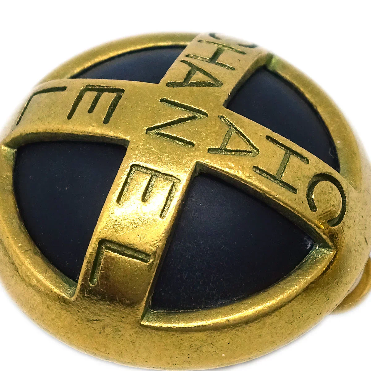 Chanel Button Earrings Clip-On Black Gold 94A - Image 2