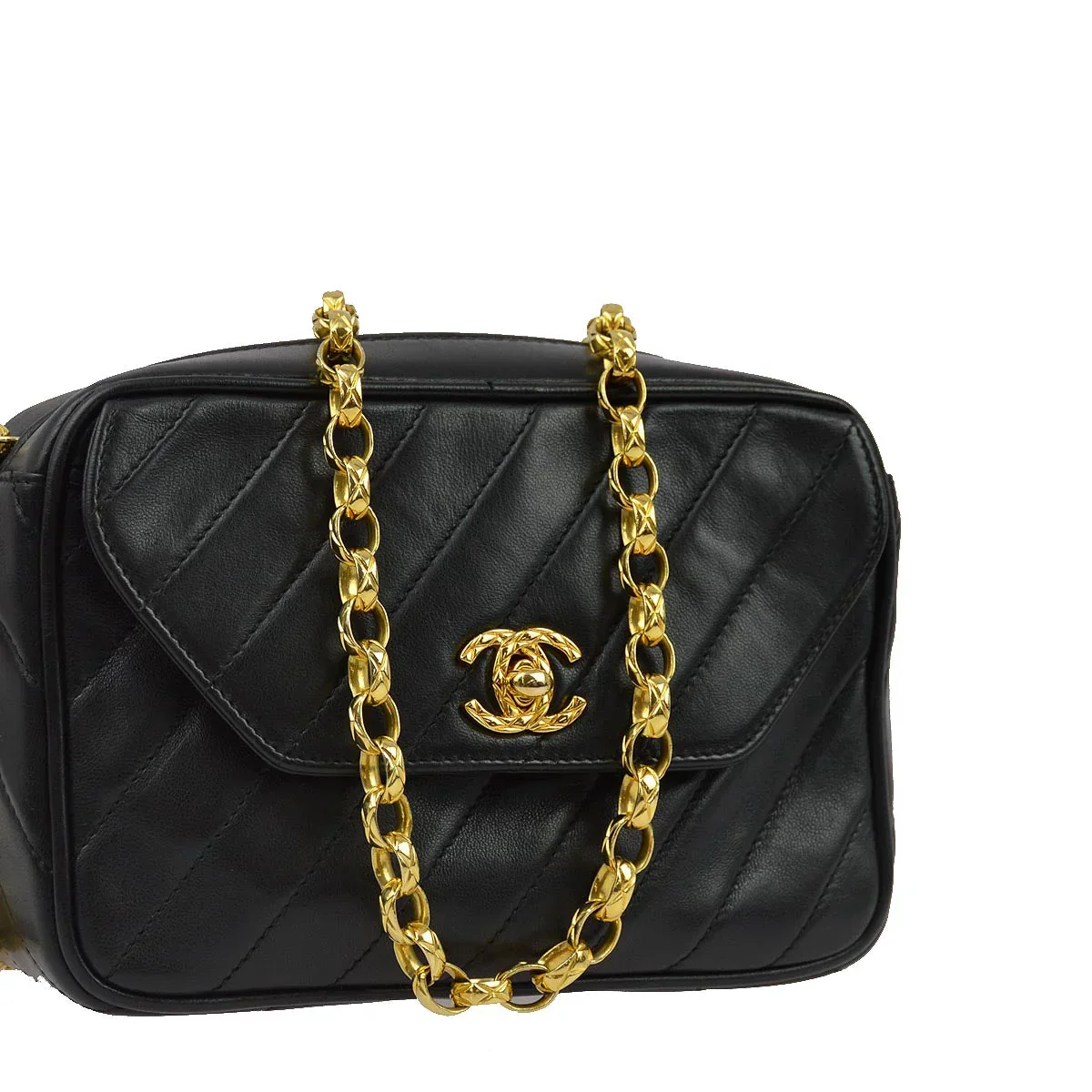 Chanel 1991-1994 Black Lambskin Camera Bag Mini - Image 3