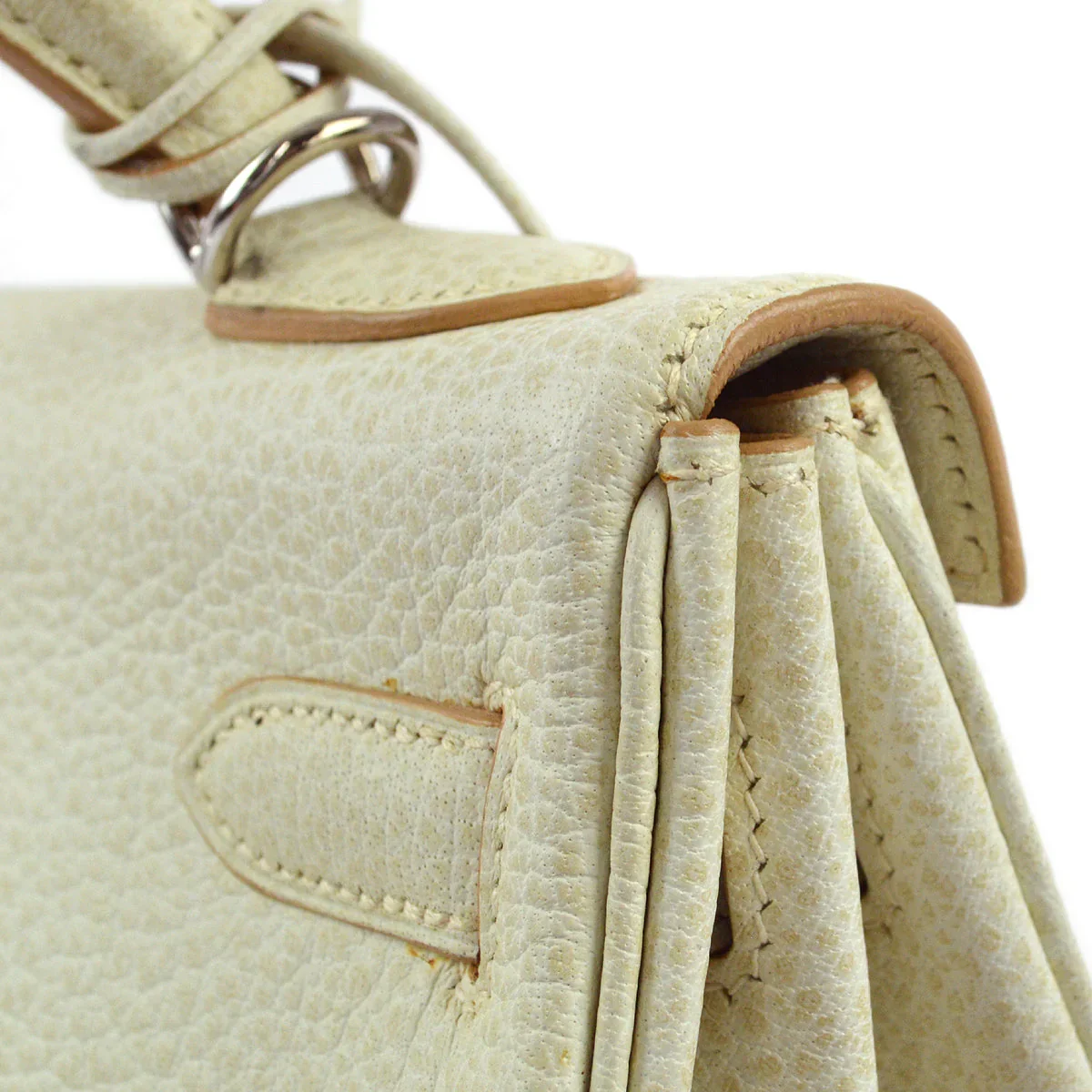 Hermes 2001 Ivory Buffalo Kelly 32 Retourne 2way Shoulder Handbag - Image 5