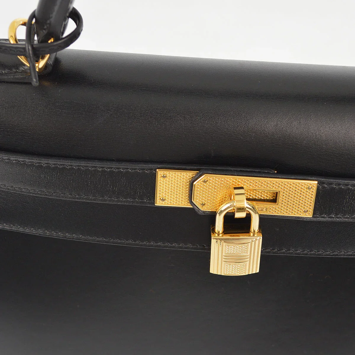 Hermes * 2003 Black Box Calf Guilloche Kelly 28 Sellier 2way Handbag - Image 4