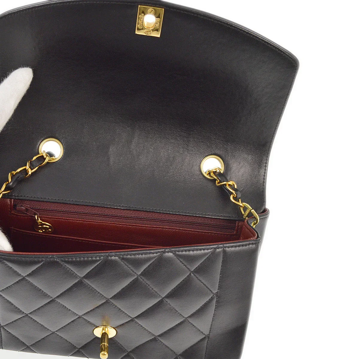 Chanel 1991-1994 Black Lambskin Small Diana Shoulder Bag - Image 7