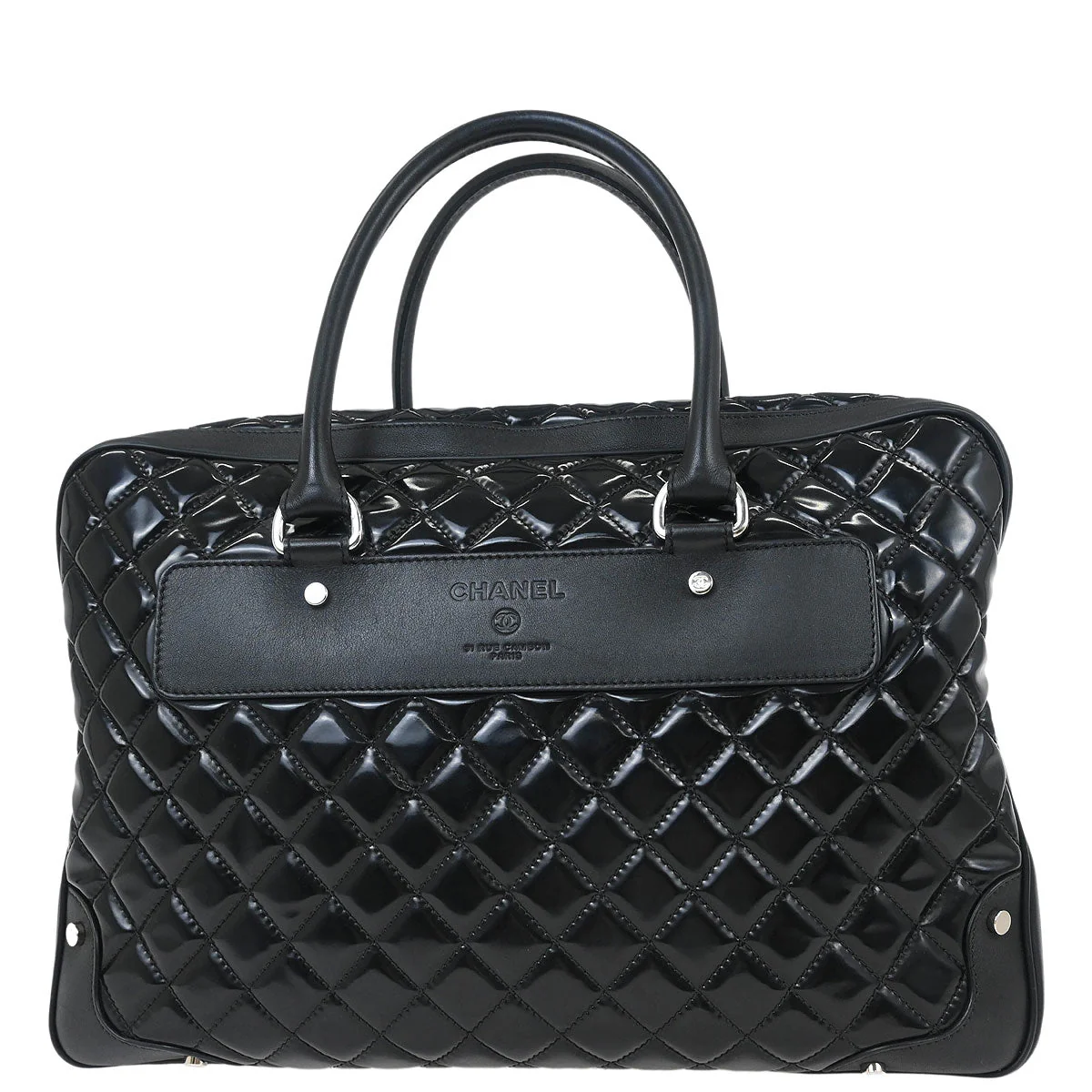Chanel 2014-2015 Black Patent Leather Duffle Handbag - Image 2