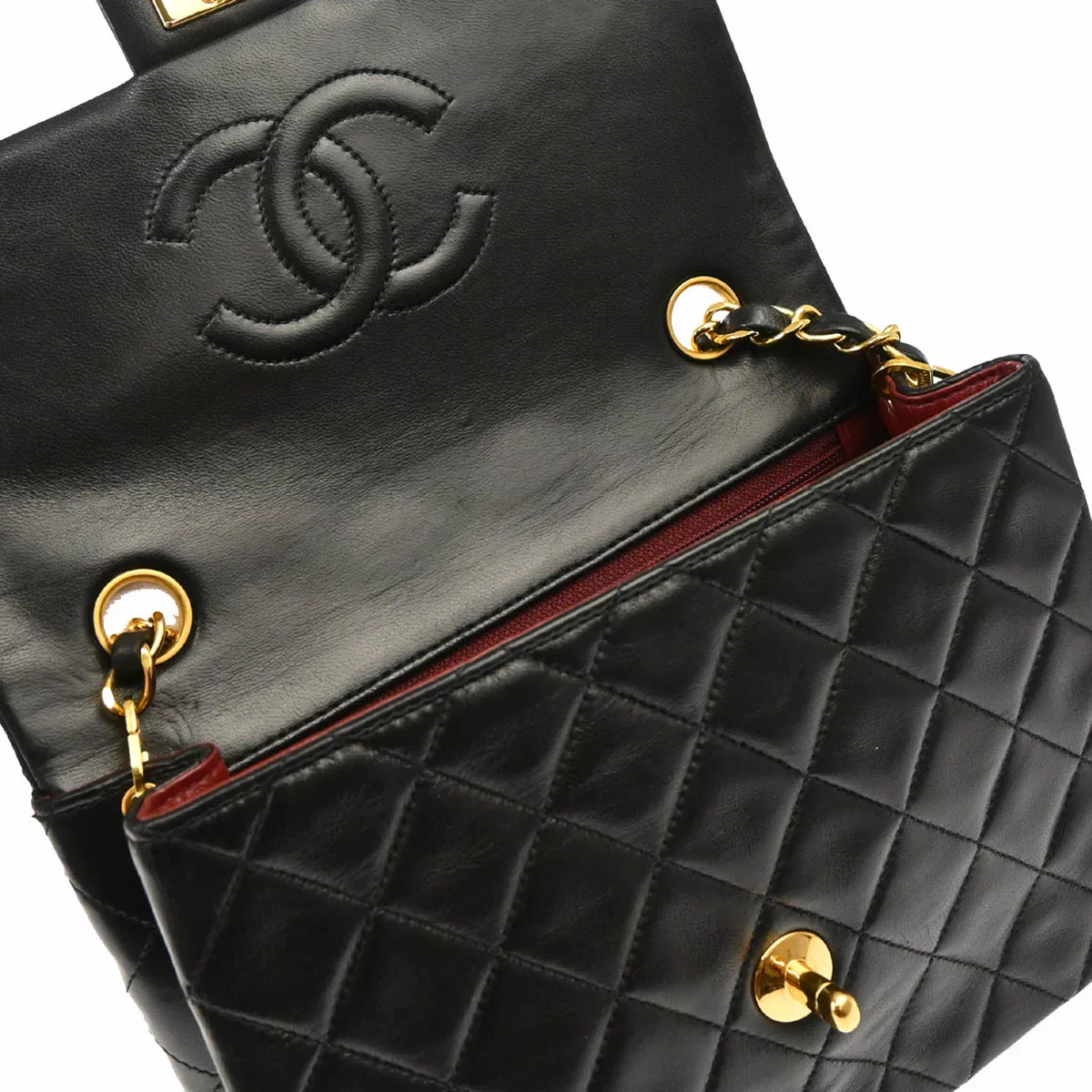 Chanel 1991-1994 Black Lambskin Classic Square Flap Shoulder Bag - Image 8