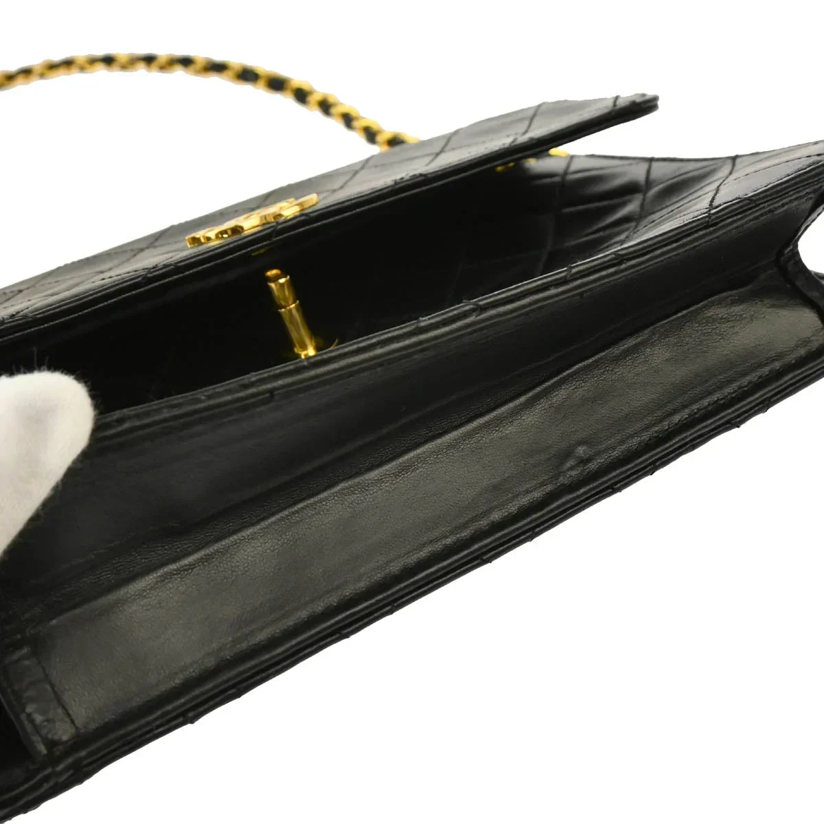 Chanel 1986-1988 Black Lambskin 2way Shoulder Bag - Image 4