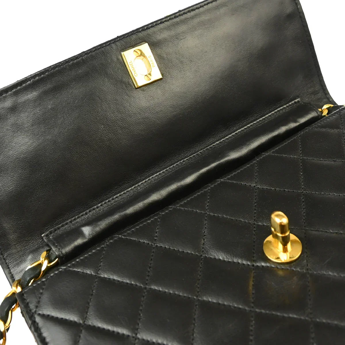 Chanel 1986-1988 Black Lambskin 2way Shoulder Bag - Image 7