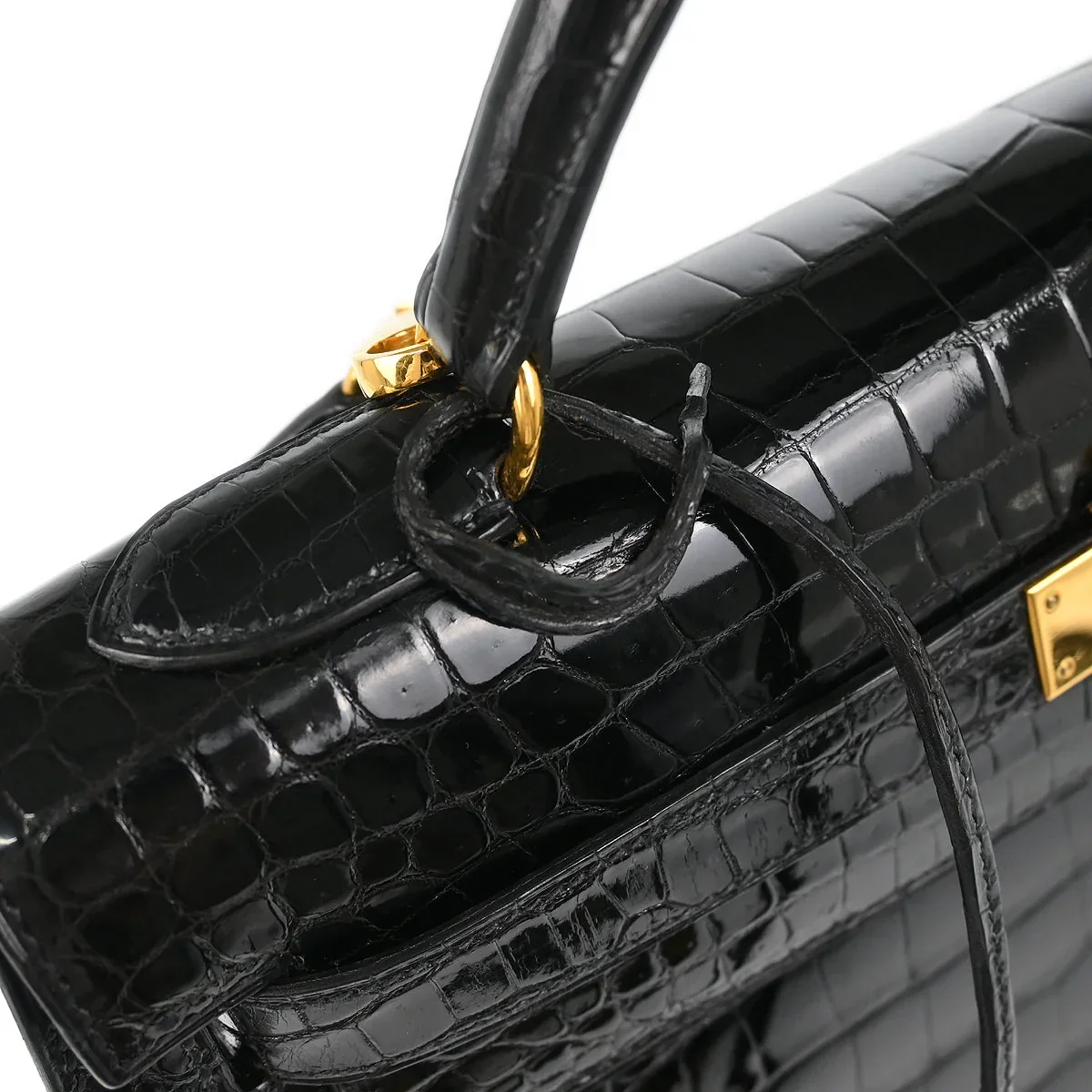 Hermes * 1993 Black Porosus Crocodile Kelly 32 Sellier Handbag - Image 6