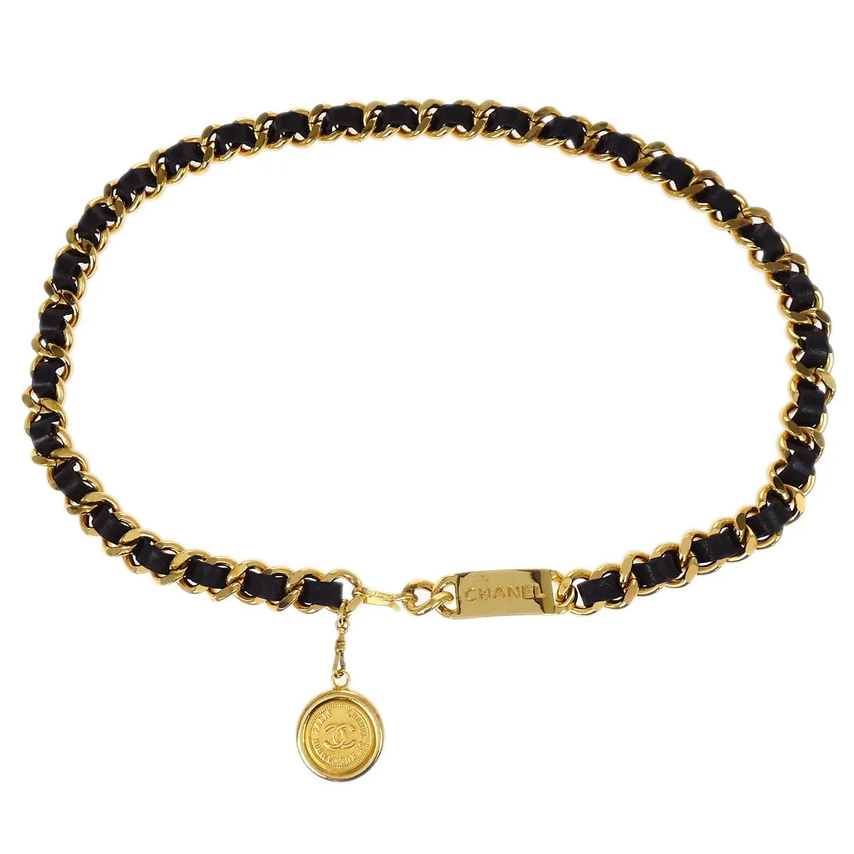 Chanel Medallion Chain Belt Black Gold