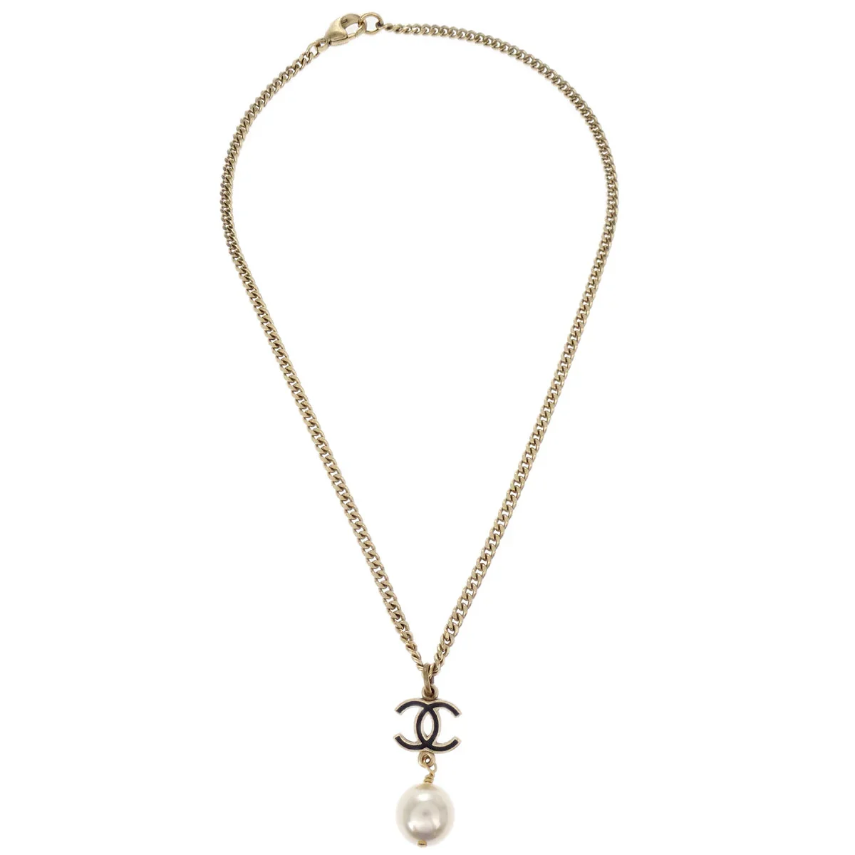 Chanel Chain Pendant Necklace Costume Pearl Gold 07C - Image 2