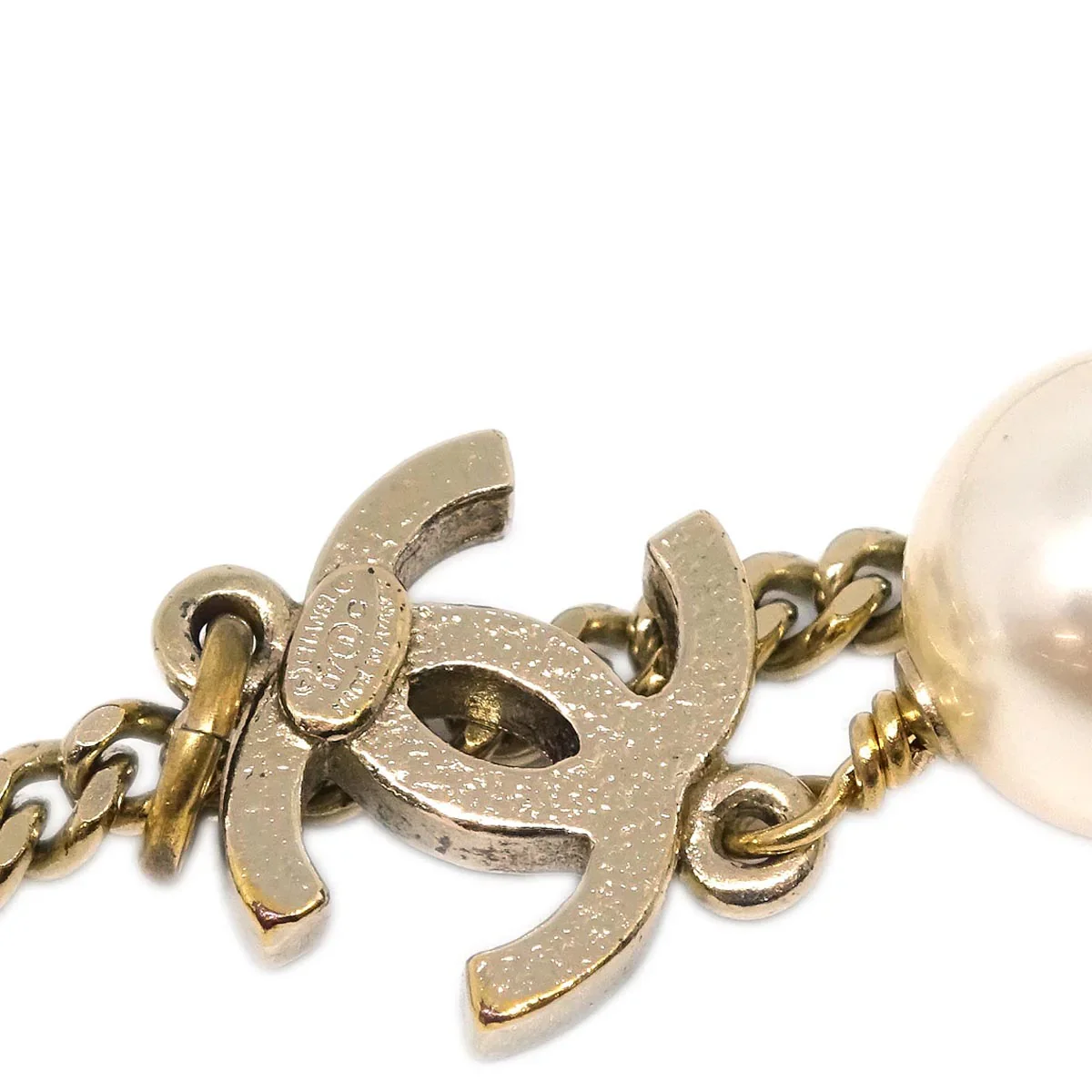 Chanel Chain Pendant Necklace Costume Pearl Gold 07C - Image 3