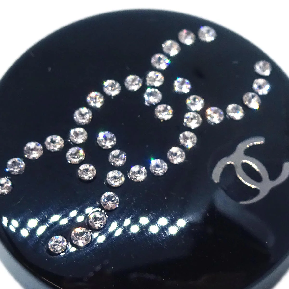 Chanel Button Piercing Earrings Black Rhinestone D19S - Image 2