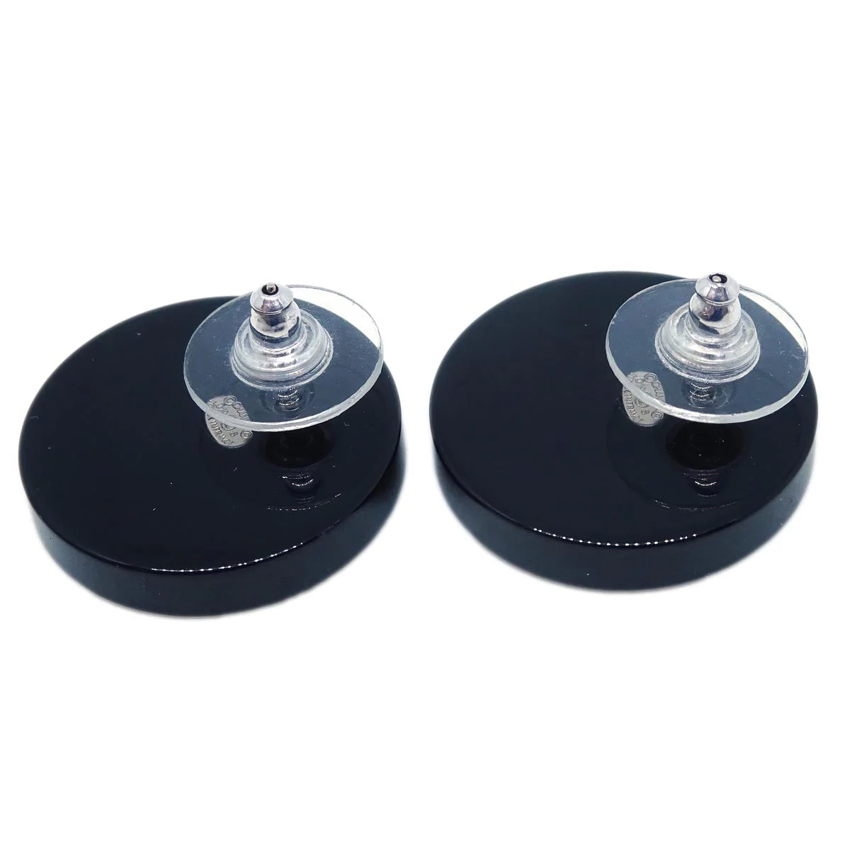 Chanel Button Piercing Earrings Black Rhinestone D19S - Image 3