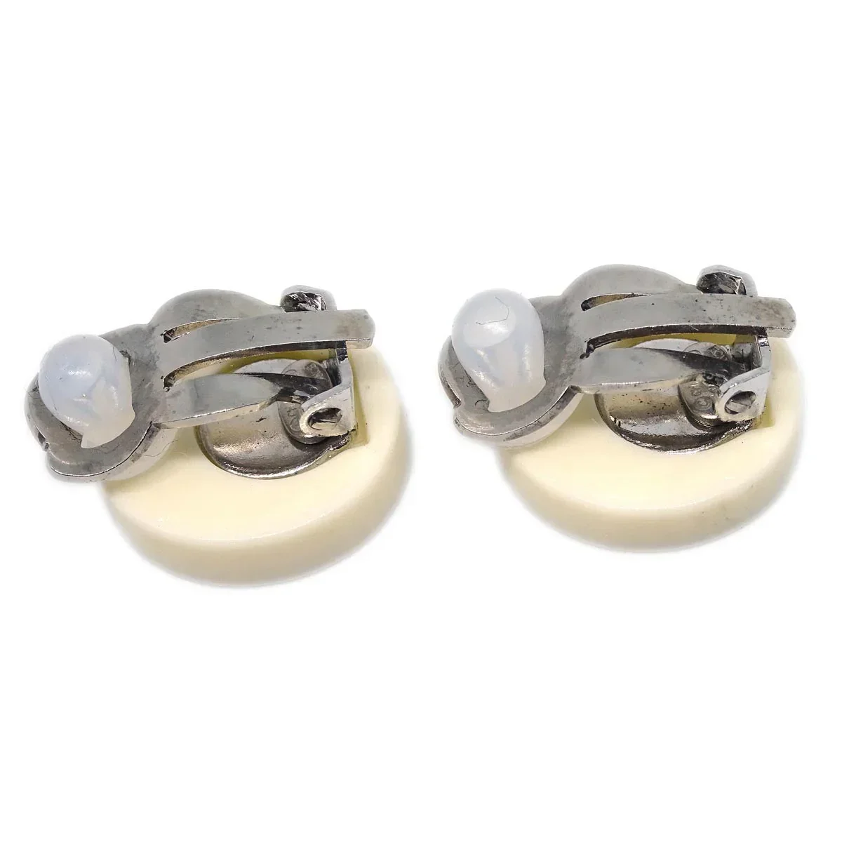 Chanel Button Earrings Clip-On White 04P - Image 3