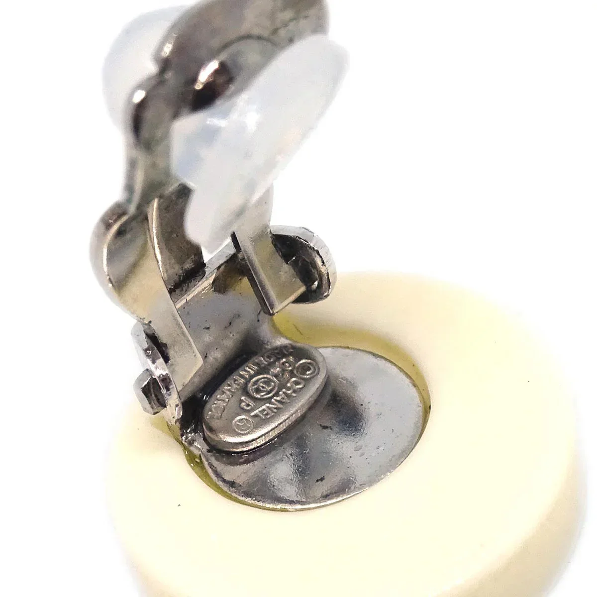 Chanel Button Earrings Clip-On White 04P - Image 4
